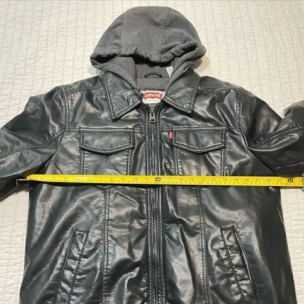 Levi's Black Leather Hoodie Sweatshirt Jacket Size M